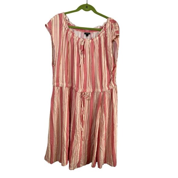Torrid Striped Dress 3X Pink Milkmaid Midi Feminine Coverup Beach Neutral Retro - Picture 3 of 14